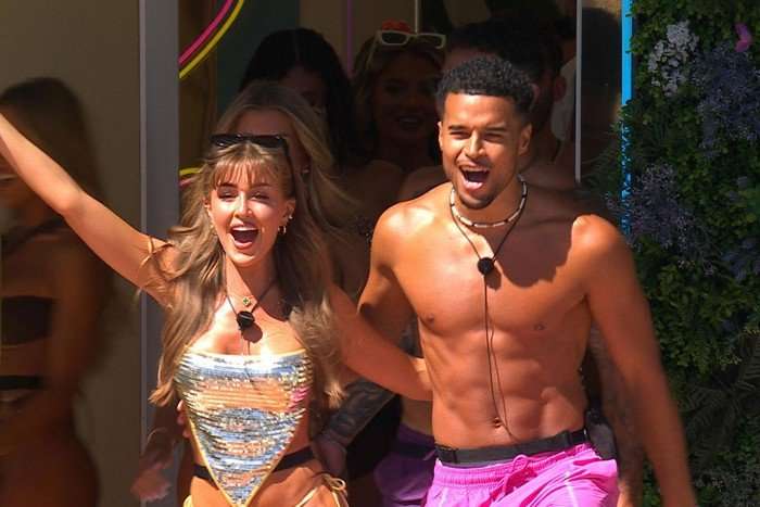 Georgia-and-Toby Georgia and Toby looking elated as they enter the Love Island: All Stars garden.