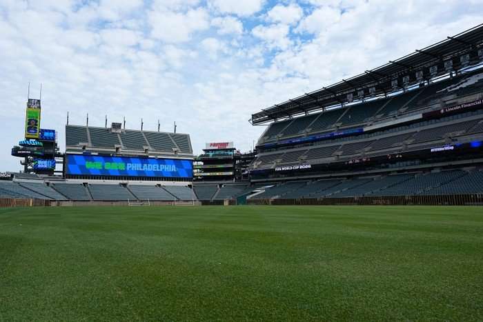 An image from the pitch of Philadelphia Stadium, empty, ahead of World Cup 2026.