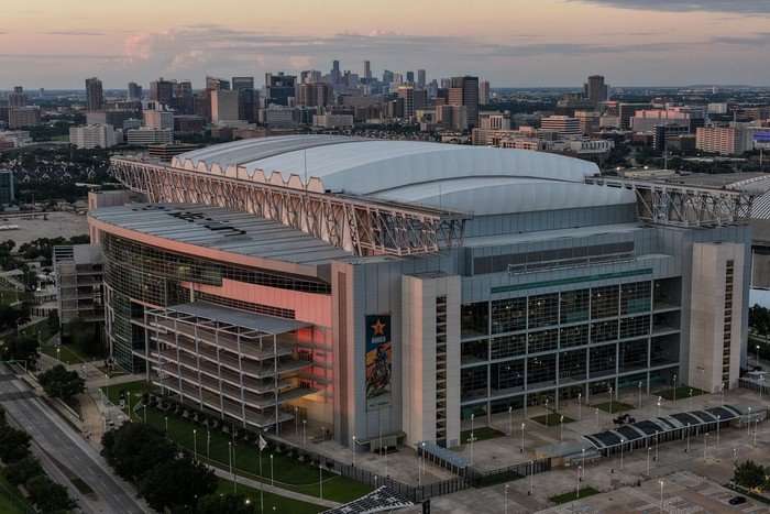 A zoomed out image of Houston Stadium in evening light.