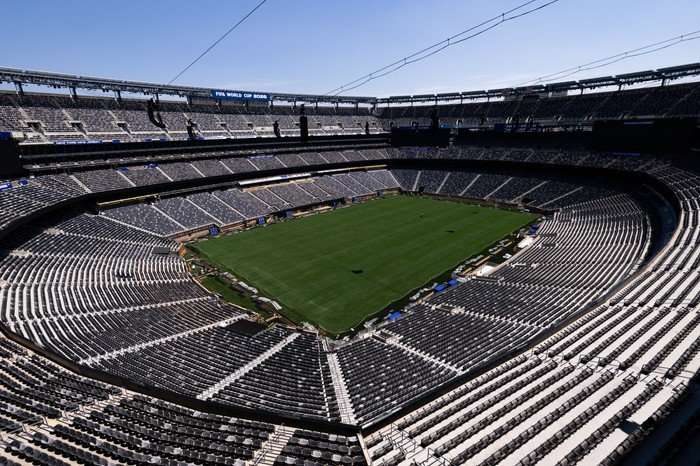 A zoomed out picture of the inside of New York New Jersey Stadium empty at the World Cup 2026