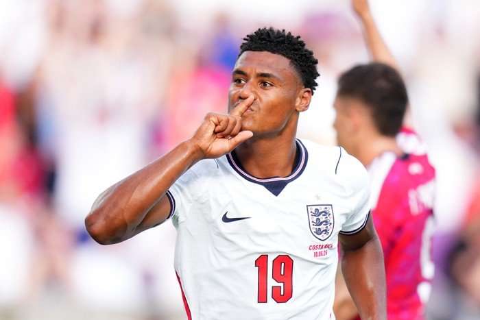 England v Costa Rica - International Friendly Ollie Watkins wearing a white Three Lions football top, looking ahead with a finger over his mouth.