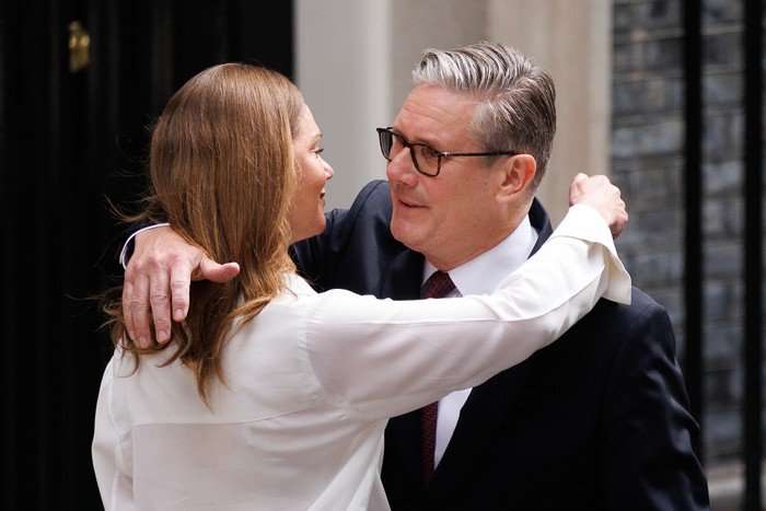 Keir Starmer Announces Resignation Prime Minister Keir Starmer hugging his wife Victoria Starmer after announcing his resignation as UK Prime Minister and Leader of the Labour Party outside No.10 Downing Street.