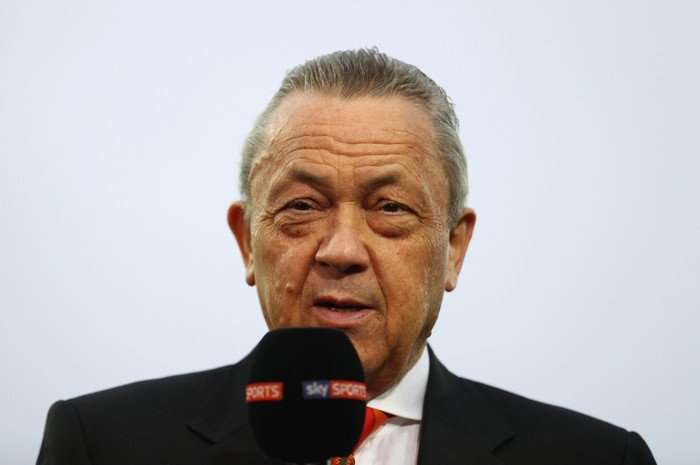 West Ham United v Manchester United - Premier League David Sullivan speaking into a Sky Sports branded microphone.