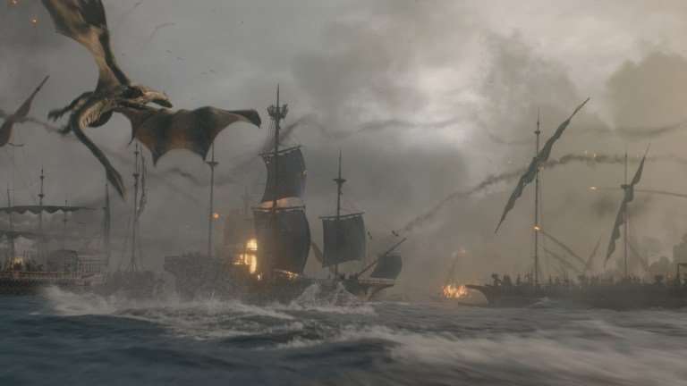 Dragons fly over the Battle of the Gullet in House of the Dragon season 3 episode 1.