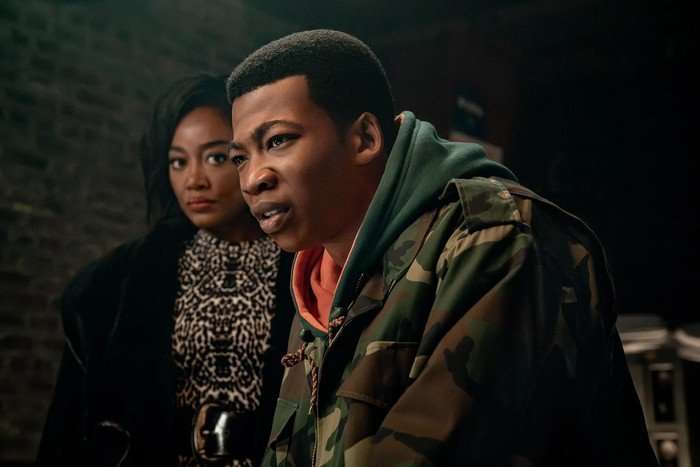 Patina Miller and Mekai Curtis in Power Book III: Raising Kanan season 4 looking tense