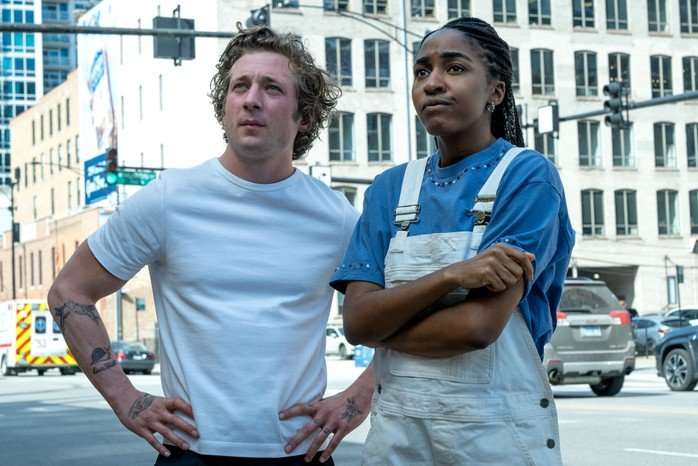 Jeremy Allen White as Carmen &ldquo;Carmy&rdquo; Berzatto and Ayo Edebiri as Sydney Adamu in The Bear