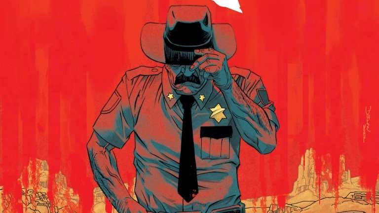 Cover of the comic That Texas Blood featuring a sheriff on a red background.
