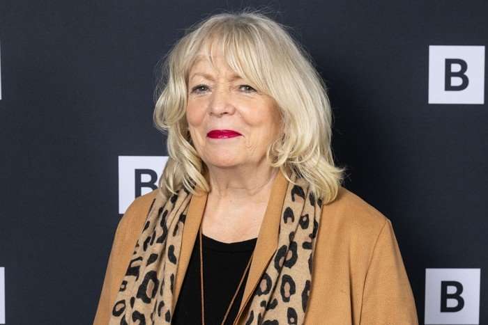 alison-steadman Alison Steadman photographed at a BBC event wearing a tan jacket and leopard-print scarf