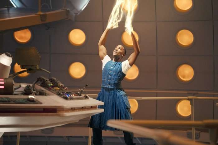 Ncuti Gatwa as the Doctor in Doctor Who season 15 finale The Reality War Ncuti Gatwa's Doctor firing his regeneration energy into the air in the TARDIS.