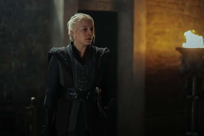 Emma D'Arcy as Queen Rhaenyra Targaryen in House of the Dragon season 3.