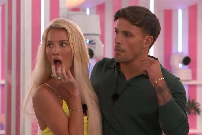 love-island-all-stars (1) Grace and Luca looking shocked at something next to them.