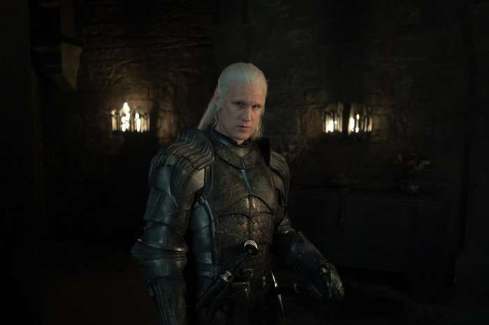 Matt Smith as Daemon Targaryen in armour indoors in House of the Dragon.