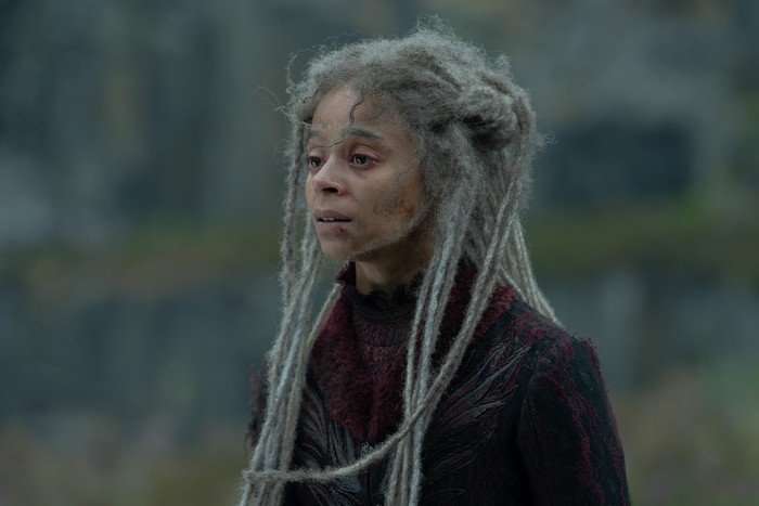 Phoebe Campbell as a dishevelled Lady Rhaena Targaryen in House of the Dragon season 3.