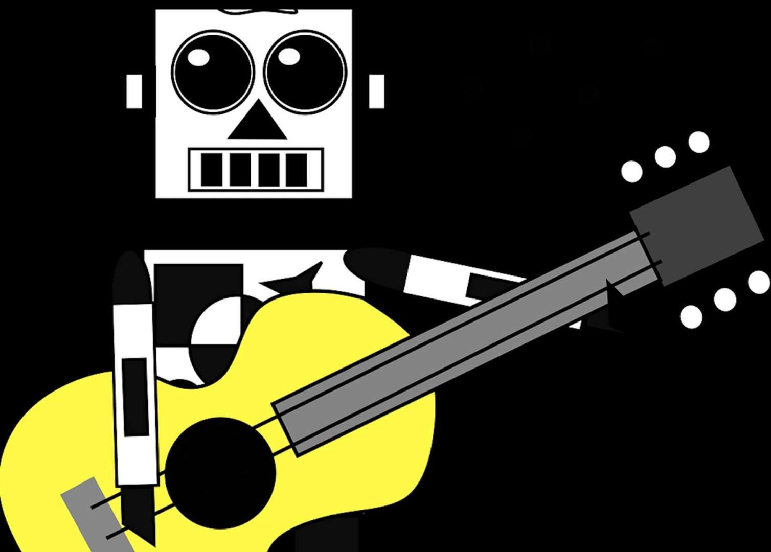 A robot playing the guitar.