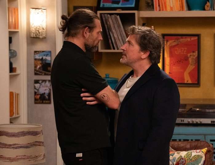 Kev and Steve in a scene from Emmerdale