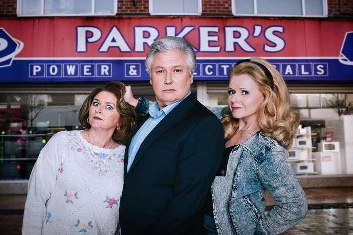 Diane Parker (Rosie Cavaliero), Martin Parker (Conleth Hill) and Kath (Sian Gibson) in The Power of Parker