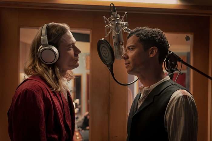 571889,TITLE:The Vampire Lestat: Interview with the Vampire s3 Lestat and Louis stand in a recording studio, staring intensely into each other's eyes