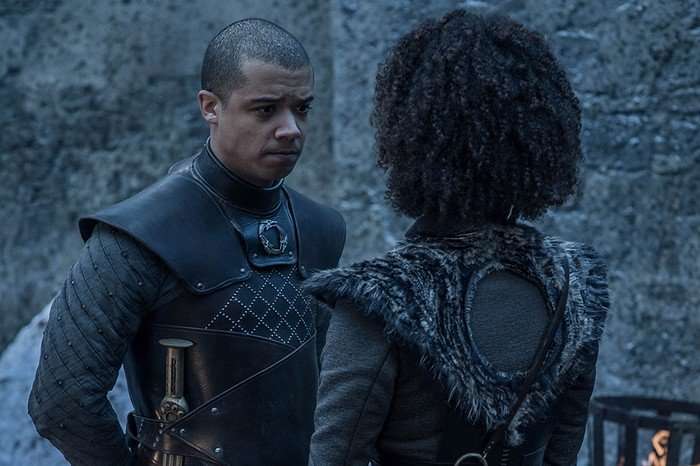 6-7 Jacob Anderson as Grey Worm in Game of Thrones Season 8 (HBO).