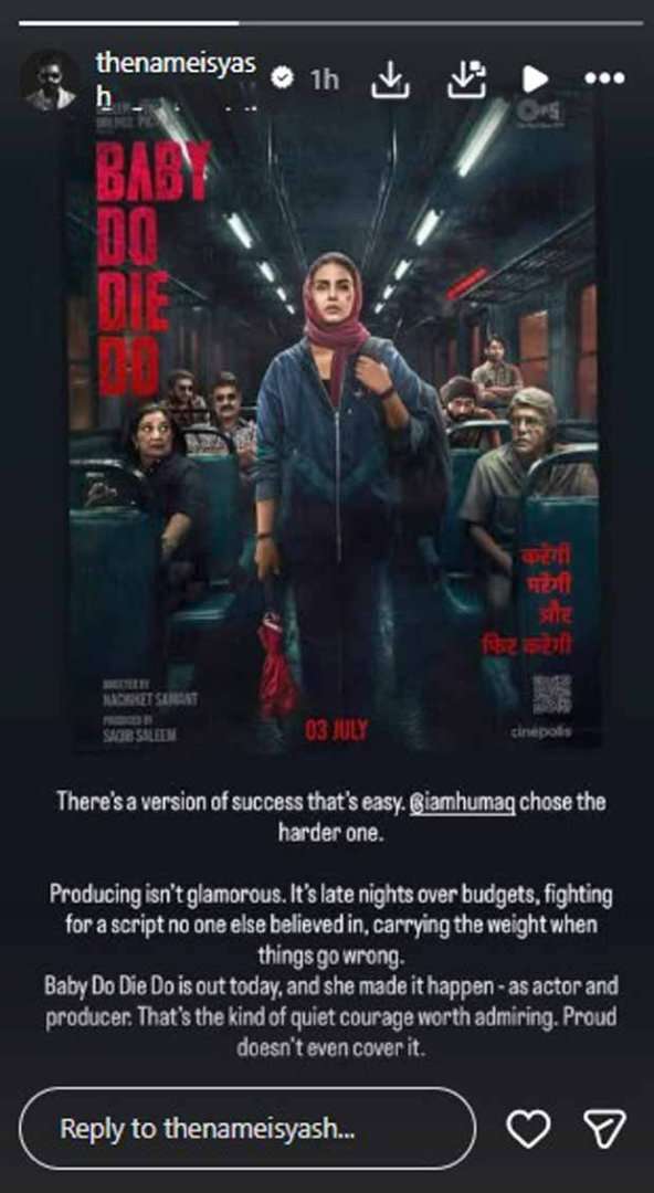 Yash gives shoutout to Toxic co-star Huma Qureshi's Baby Do Die Do: "Proud doesn't even cover it"