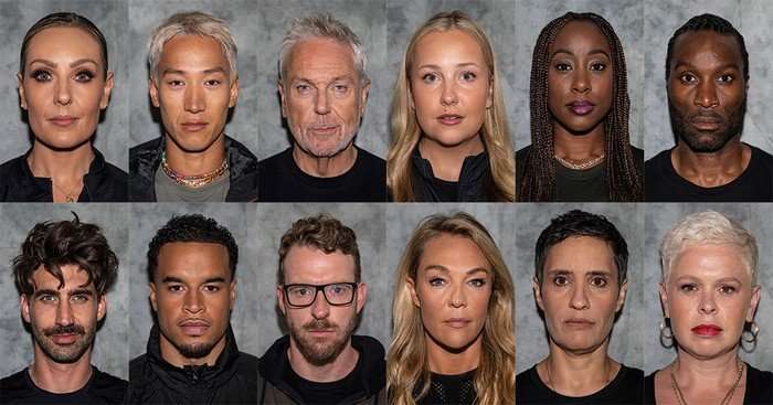 A compilation of 12 mugshot photos of the cast of Celebrity Hunted 2026.
