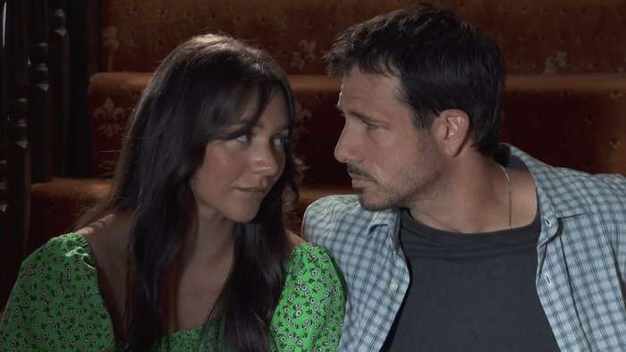 Dodger and Cleo stare into one another's eyes in Hollyoaks