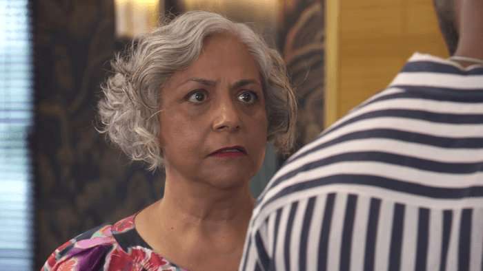 Misbah looks annoyed in a scene from Hollyoaks