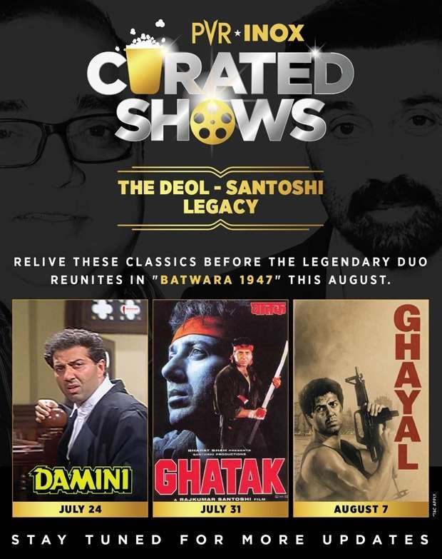 PVR INOX to re-release Sunny Deol and Rajkumar Santoshi’s Damini, Ghatak and Ghayal from July 24