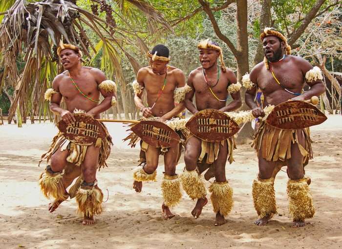 Zulu traditional dancing, Zululand, South Africa African Zulu traditional dancing in Zululand in South Africa