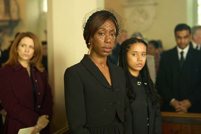 uktv_88041072951 (L-R) Nikki Amuka-Bird as Sally Wright and Eden Hollingsworth as Daisy in black outfits